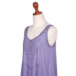 Rayon maxi sundress, 'Summer Breeze in Periwinkle Grey' - Hand-Embroidered Rayon Sundress in Grey Blue from Bali