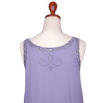 Rayon maxi sundress, 'Summer Breeze in Periwinkle Grey' - Hand-Embroidered Rayon Sundress in Grey Blue from Bali