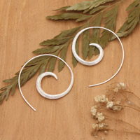 Sterling silver half-hoop earrings, 'Radiant Cycle' - Elegant Spiral Sterling Silver Half-Hoop Earrings from Bali
