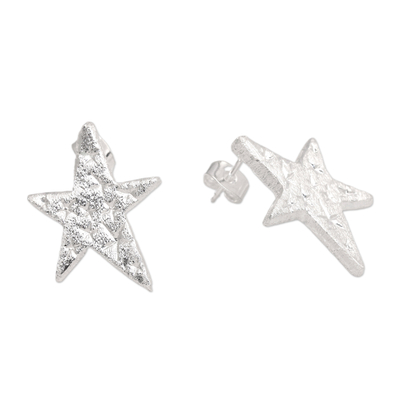 Pendientes colgantes de plata de ley - Pendientes colgantes en forma de estrella con acabado de satén cepillado