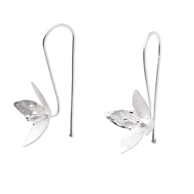 Sterling silver drop earrings, 'Lucky Blossoms' - Matte Finished Floral Sterling Silver Drop Earrings