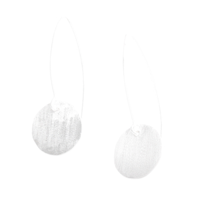 Sterling silver drop earrings, 'Avant-Garde Moon' - Minimalist Round Sterling Silver Drop Earrings from Bali