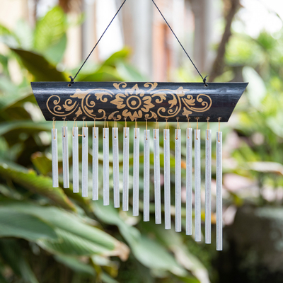 Bamboo windchime, 'Morning Symphony' - Floral Bamboo and aluminium Windchime Handmade in Bali