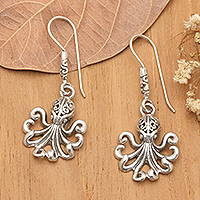 Sterling silver dangle earrings, 'Octopus Glory'