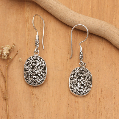 Sterling silver dangle earrings, 'Snowy Blooms' - Traditional Floral Sterling Silver Dangle Earrings from Bali