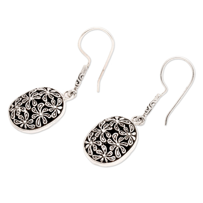 Sterling silver dangle earrings, 'Snowy Blooms' - Traditional Floral Sterling Silver Dangle Earrings from Bali