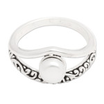 Cultured pearl single stone ring, 'Celestial Ocean' - Balinese Modern Grey Cultured Pearl Single Stone Ring