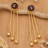 Gold-plated amethyst dangle earrings, 'Majestic Lanterns' - 18k Gold-Plated Amethyst Statement Dangle Earrings from Bali