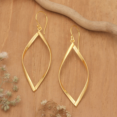 Gold-plated dangle earrings, 'Eyes of Glory' - Modern High-Polished 18k Gold-Plated Dangle Earrings