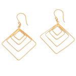 Gold-plated dangle earrings, 'Victorious Orbits' - Diamond-Shaped 18k Gold-Plated Brass Dangle Earrings