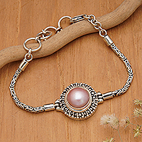 Cultured pearl pendant bracelet, 'Forever Sweet' - Classic Sterling Silver Pink Cultured Pearl Pendant Bracelet