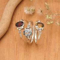 Gemstone single stone rings, 'Sublime Colors' (set of 3) - High-Polished 3-Piece Single Stone Ring Set with Oval Gems