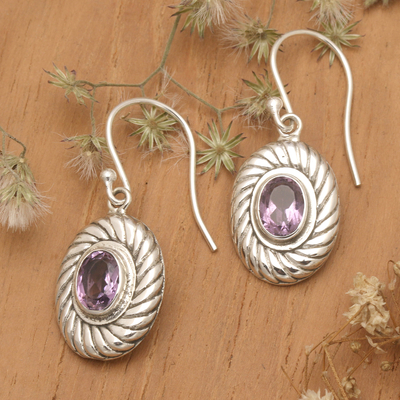 Amethyst dangle earrings, 'Spiral Purple Water' - Oval Spiral Faceted One-Carat Amethyst Dangle Earrings
