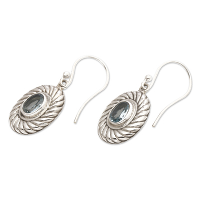 Blue topaz dangle earrings, 'Spiral Water' - Oval Spiral Faceted Two-Carat Blue Topaz Dangle Earrings