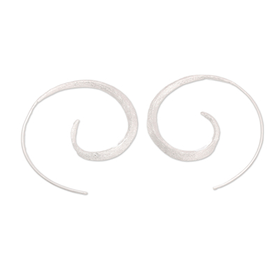 Sterling silver half-hoop earrings, 'Whirlpool Light' - Brushed-Satin Spiral Sterling Silver Half-Hoop Earrings