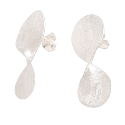 Sterling silver drop earrings, 'Contemporary Charm' - Brushed-Satin Finished Modern Sterling Silver Drop Earrings