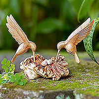 Wood sculpture, 'Hummingbird Love'