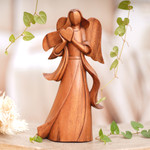 Wood sculpture, 'Sending Love' - Angel-Themed Romantic Suar Wood Sculpture from Bali