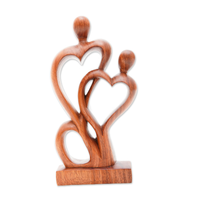 Escultura de madera - Escultura semiabstracta de madera de suar en forma de corazón de Bali