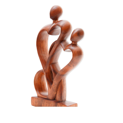 Wood sculpture, 'Sweetheart Couple' - Semi-Abstract Heart-Shaped Suar Wood Sculpture from Bali