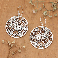 Sterling silver dangle earrings, 'Radiant Round Summer' - Polished Round Sunflower Sterling Silver Dangle Earrings
