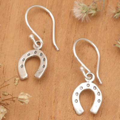 Sterling silver dangle earrings, 'Equestrian Luck' - Polished Horseshoe-Shaped Sterling Silver Dangle Earrings
