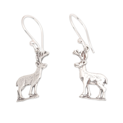 Sterling silver dangle earrings, 'Little Deer' - Whimsical Deer-Themed Sterling Silver Dangle Earrings