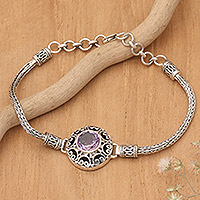Amethyst pendant bracelet, 'Blossoming Purple' - Classic Floral-Inspired 1-Carat Amethyst Pendant Bracelet
