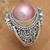 Cultured pearl cocktail ring, 'Pink Traditions' - Classic Folk Art Pink Cultured Pearl Cocktail Ring from Bali