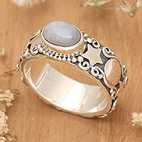 Rainbow moonstone cocktail ring, 'Moon and Constellation'