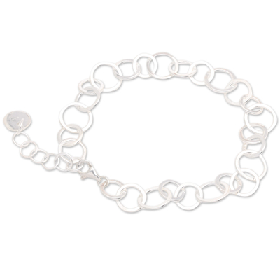 Sterling silver link bracelet, 'You and Mysterious Me' - Minimalist Sterling Silver Link Bracelet with Round Charm