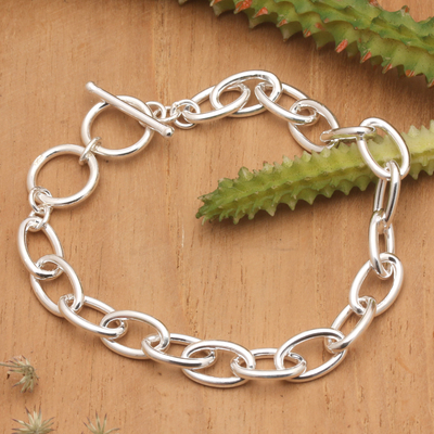 Sterling silver link bracelet, 'Oval Promise' - High Polished Oval-Shaped Sterling Silver Link Bracelet