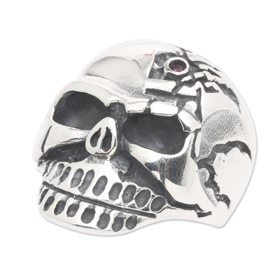 Men’s sterling silver cocktail ring, 'King of the Underworld' - Men's 925 Silver Skull Cocktail Ring with Cubic Zirconia