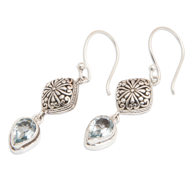 Blue topaz dangle earrings, 'Heavenly Azure' - Sterling Silver Dangle Earrings with Pear Blue Topaz Stones