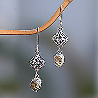 Pendientes colgantes de citrino - Pendientes colgantes de plata de ley con piedras preciosas de citrino en forma de perla