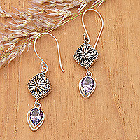 Pendientes colgantes de amatista, 'Heavenly Lilac' - Pendientes colgantes de plata de ley con piedras preciosas de amatista pera