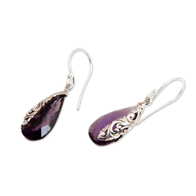 Amethyst dangle earrings, 'Wise Lands' - Polished Traditional Six-Carat Amethyst Dangle Earrings