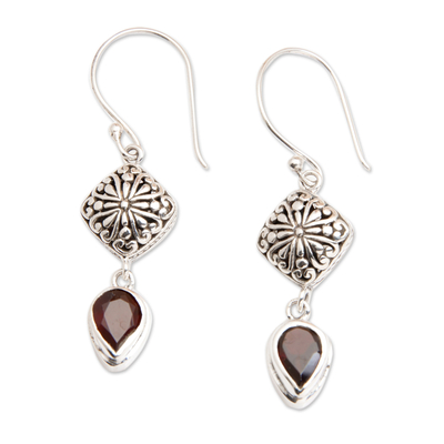 Garnet dangle earrings, 'Heavenly Red' - Sterling Silver Dangle Earrings with Pear Garnet Gemstones