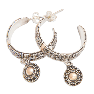 Gold-accented half-hoop earrings, 'Sublime Bali' - 18k Gold-Accented Half-Hoop Earrings with Balinese Motifs