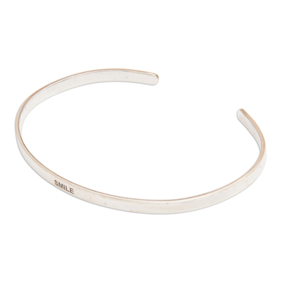 Sterling silver cuff bracelet, 'Your Smile' - Polished Minimalist Sterling Silver Smile Cuff Bracelet
