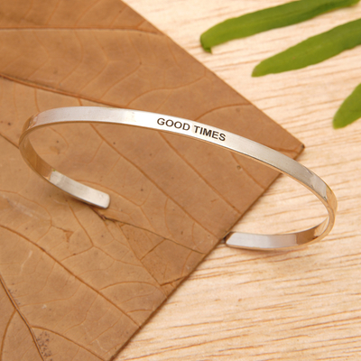 Sterling silver cuff bracelet, 'Your Time' - Polished Minimalist Sterling Silver Good Times Cuff Bracelet