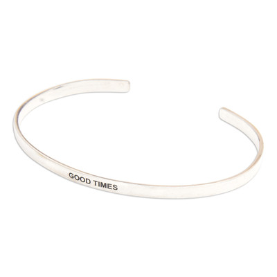 Sterling silver cuff bracelet, 'Your Time' - Polished Minimalist Sterling Silver Good Times Cuff Bracelet