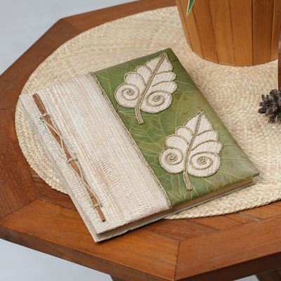 diario de fibras naturales - Diario de fibra natural temático y cubierto de hojas hecho a mano