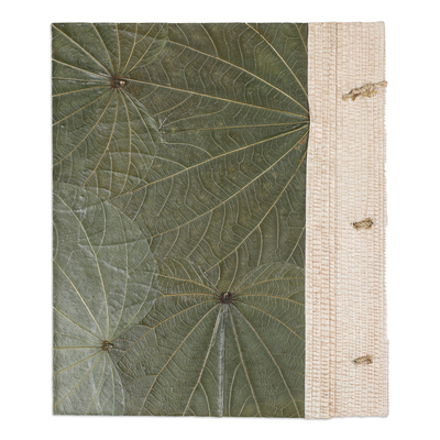 diario de fibras naturales - Diario floral de fibra natural hecho a mano con hojas verdes
