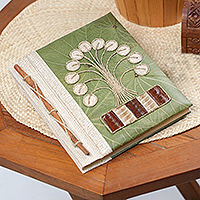 Naturfaser-Tagebuch „New Jungle“ – Naturfaser-Tagebuch mit Baummotiv und 41 Seiten aus Reispapier
