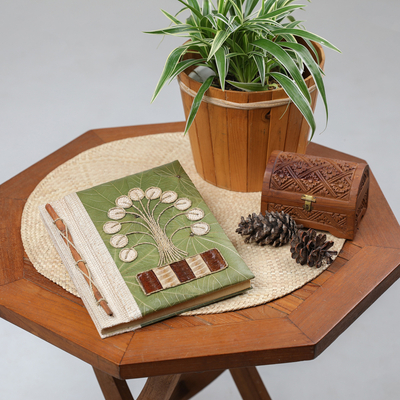 Tagebuch aus Naturfasern – Naturfaser-Tagebuch mit Baummotiv und 41 Seiten aus Reispapier