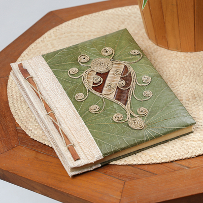 Natural fiber journal, 'Twirly Turtle' - Turtle-Themed Natural Fiber Journal with 41 Rice Paper Pages