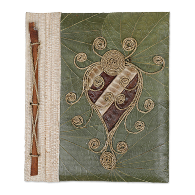 Natural fiber journal, 'Twirly Turtle' - Turtle-Themed Natural Fiber Journal with 41 Rice Paper Pages