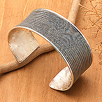 Sterling silver cuff bracelet, 'Woven Magic' - Sterling Silver Cuff Bracelet with Oxidized Textured Finish