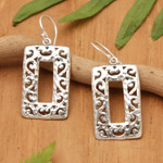 Sterling silver dangle earrings, 'Exquisite Frames' - Rectangular Hammered Sterling Silver Dangle Earrings